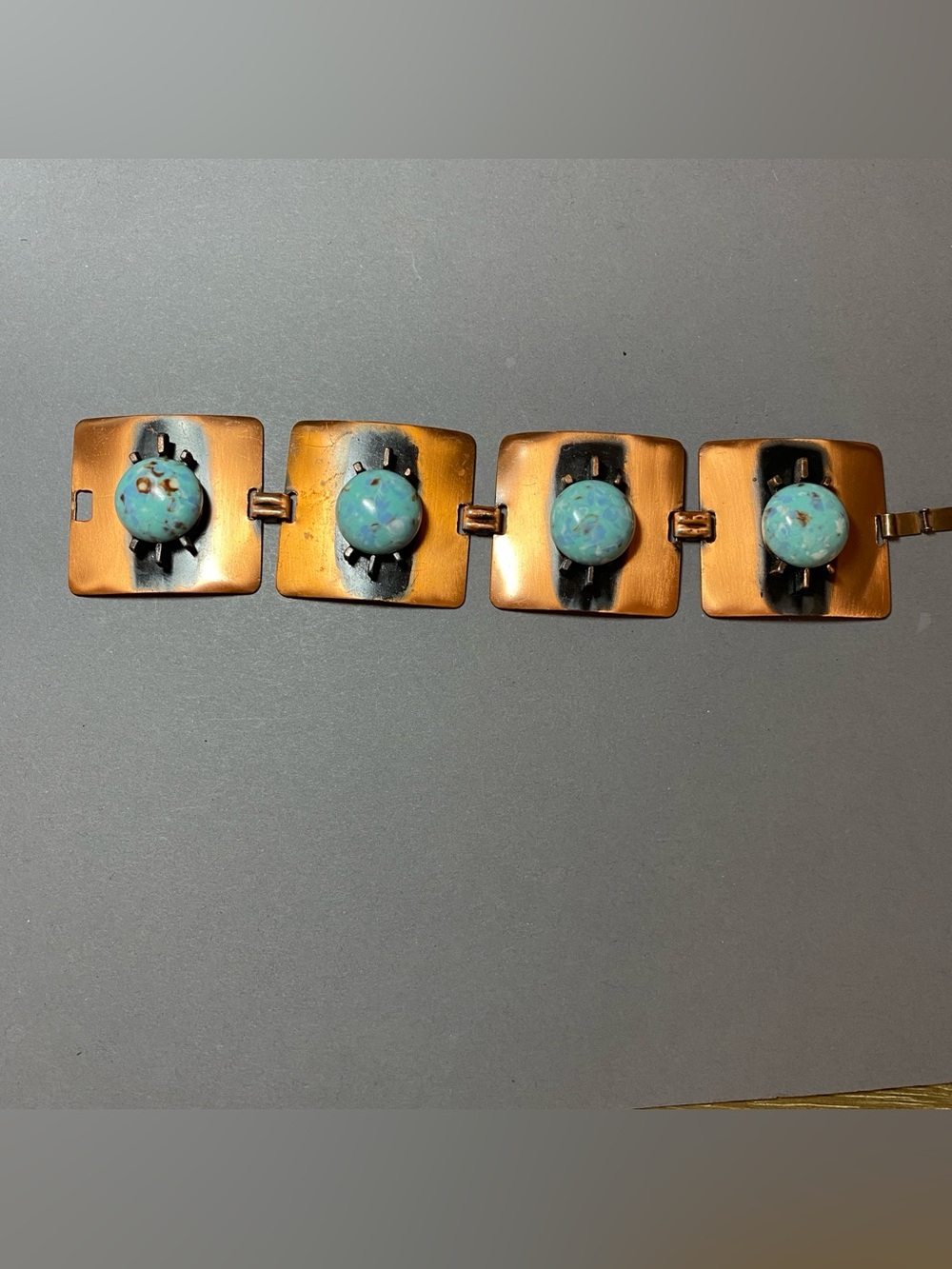 Vintage 1960s copper blue mod atomic statement link bracelet